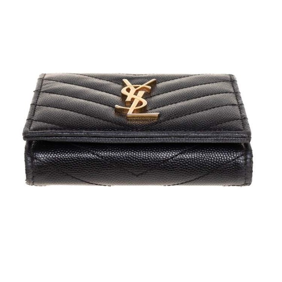 Pre-owned Saint Laurent Black Matelassé Leather Monogram Trifold Wallet - Picture 7 of 13